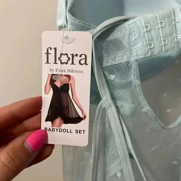 NWT FLORA NIKROOZ BABY BLUE BABYDOLL LINGERIE SET L - Picture 4 of 7